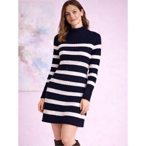 Vineyard Vines Nautxal Navy White Roll Neck Stripe Sweater Dress Mini XXS NWT